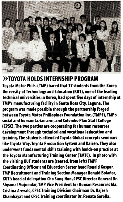 [Manila Times]TOYOTA HOLDS INTERNSHIP PROGRAM