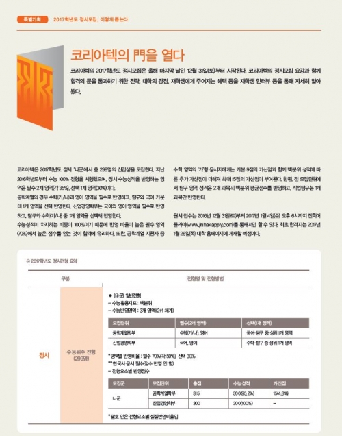 HAPPY KOREATECH 2017년 겨울호-③ 2017학년도 정시모집, 이렇게 뽑는다